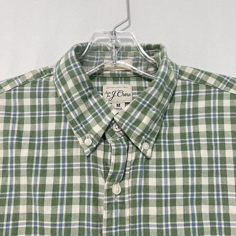 J.CREW Button Down Shirt Mens M Green Cotton Linen Twill Preppy Slim